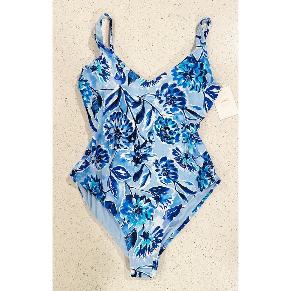 Andie Swim Blue Floral Baia One Piece Swimsuit Size Medium - Picture 4 of 7
